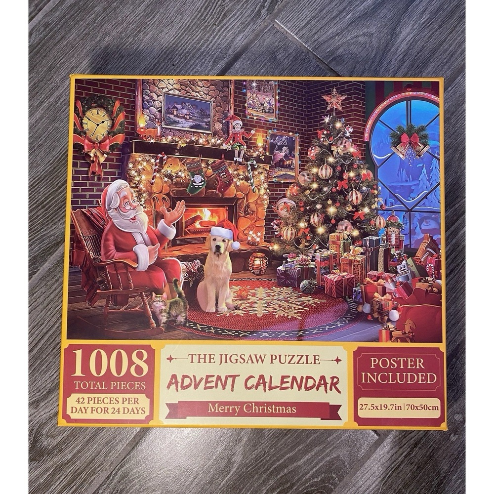 The Jigsaw Puzzle, Advent Calendar, "Merry Christmas" 1008 Pcs Santa, Dog & Cat